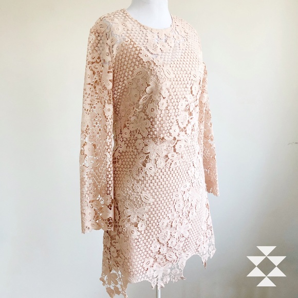 Sensemill Dresses & Skirts - Pink Lace Long Sleeved Midi Dress Size L NWT